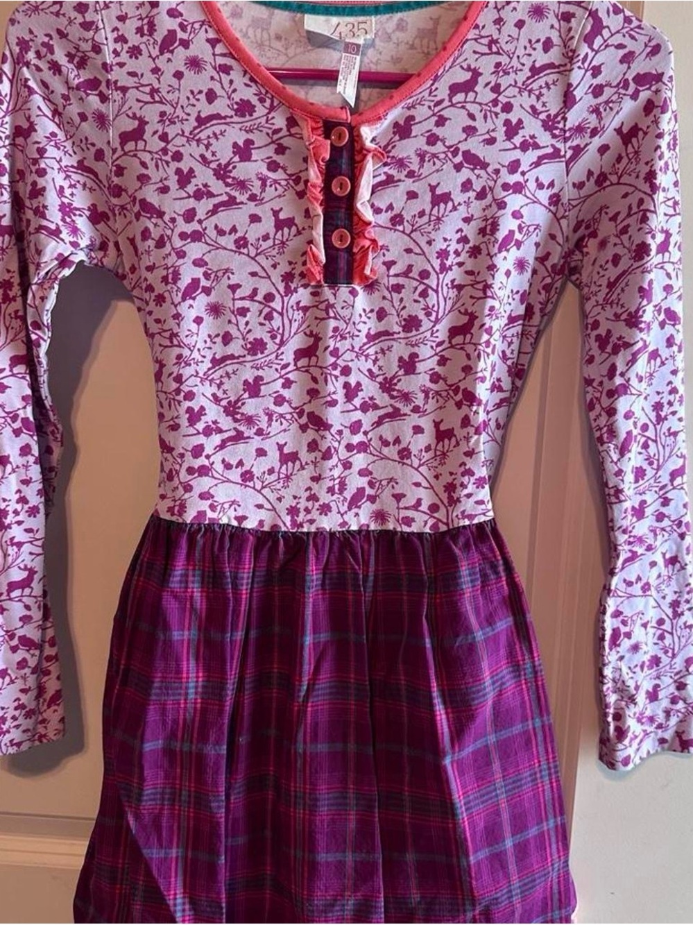 Matilda Jane Pink Purple Floral Plaid Long Sleeve Dress